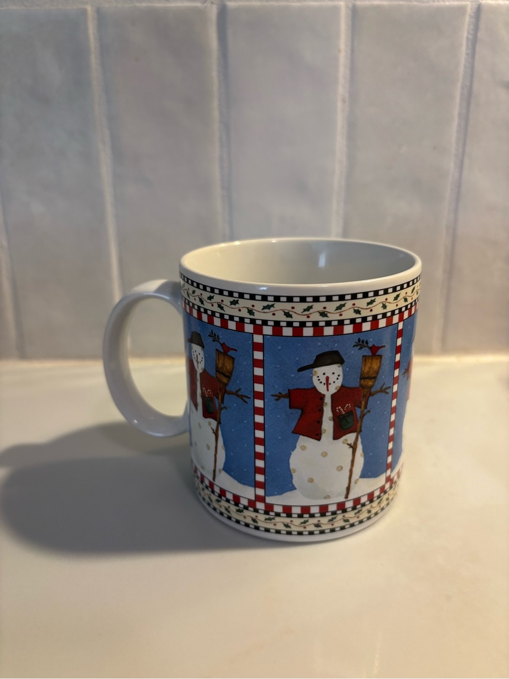Vintage 1998 Sakurra Debbie Mumm Snowman Ceramic Coffee Mug Christmas Holiday